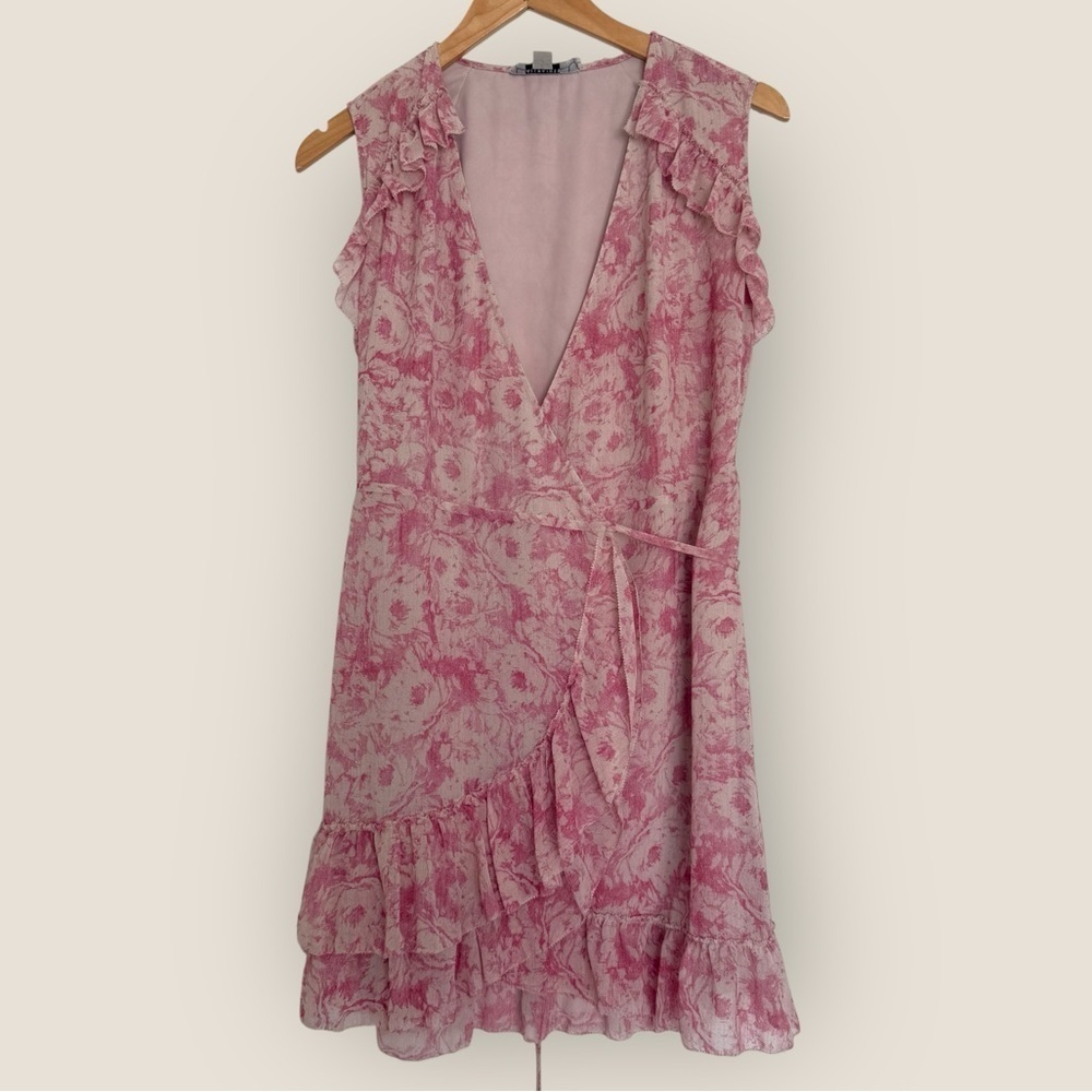 AllSaints Pink Floral Wrap Dress Size Small Ruffle Hem